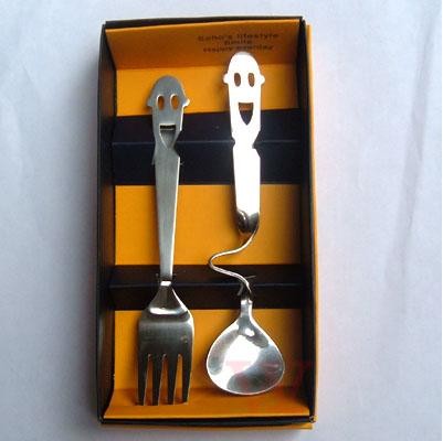  smily SS spoon and fork(2pcs set